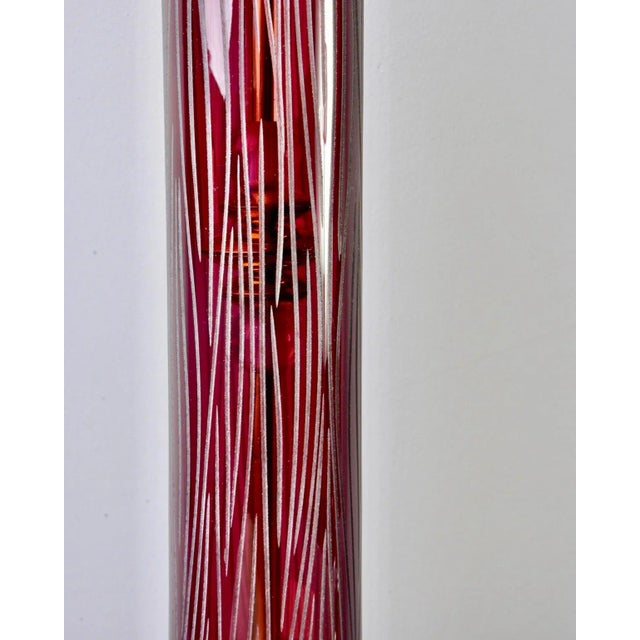 Mid-Century Modern Murano Glass Etched Aubergine and Multi-Color Table Lamps - Pair For Sale - Image 3 of 9