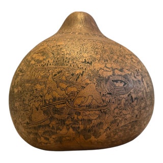 Mid 20th Century Large Peruvian Folk Art Mate Burilado Hand-Carved Storytelling Gourd For Sale