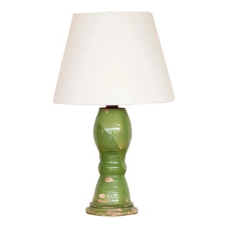 19th Century Spanish Terracotta Green Glaze Lamp For Sale