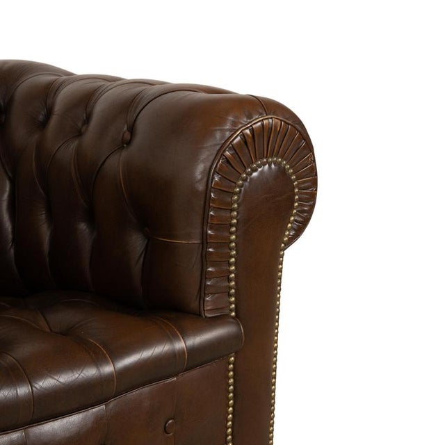 Chesterfield Chair in Brown Leather For Sale - Image 4 of 14