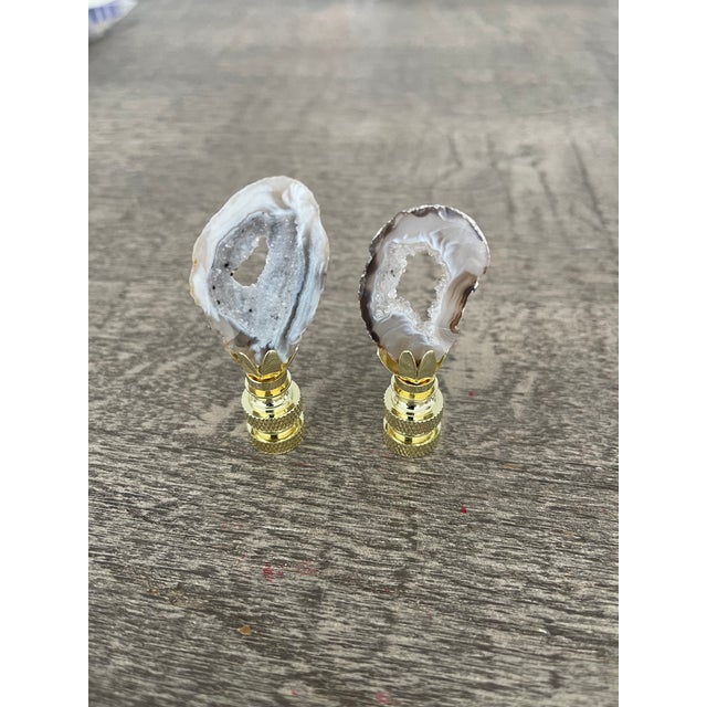 1970s Nature’s Beauty Pair Agate Geodes Lamp Finials For Sale - Image 4 of 4