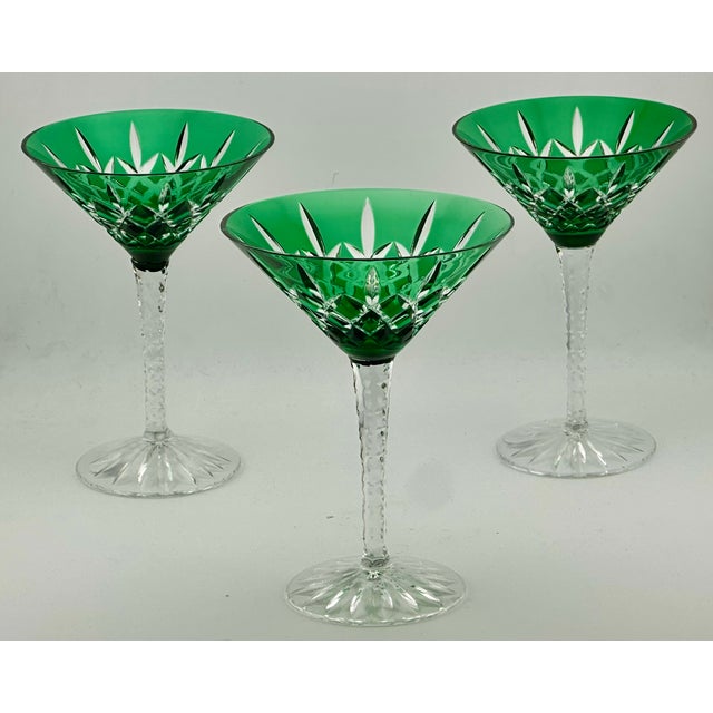 Mid 20th Century Stunning Set of 5 Large Vintage Mid Century 2 Color Overlay Deep Hand Cut to Clear Martini & Wine Glasses For Sale - Image 17 of 18