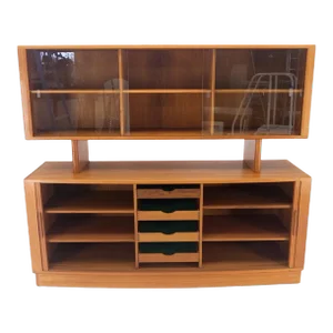 Danish Mid-Century Modern Teak Credenza Tambour Doors Hutch
