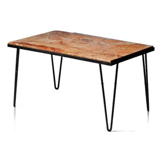 Mid Century Coffee Table Iron With Marble Top For Sale
