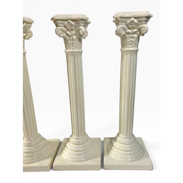 Staffordshire Set of Four English George III Corithian Column Creamware Candlesticks Late 18th Early 19th Century Staffordshire For Sale - Image 4 of 8