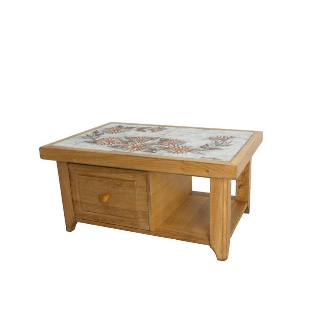 French Oak and Ceramic Coffee Table with Tiles by Monsan Picard, 1970 For Sale - Image 11 of 12