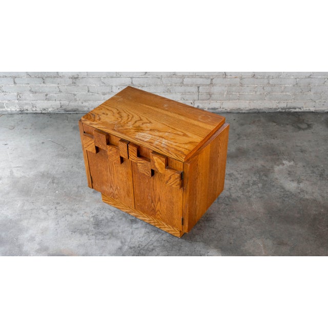 Wood 1970s Lane Furniture "Staccato" Oak Brutalist Nightstand Cabinet For Sale - Image 7 of 12