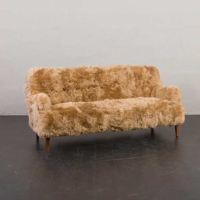 Three-Seater Sofa in Long Sheepskin by Peter Hvidt & Orla Mølgaard-Nielsen for Fritz Hansen For Sale - Image 12 of 14