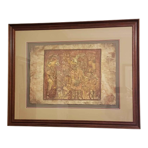 1990s Fine Art - Framed Reproduction of Pre-Columbian Mayan Codex Mural Fragment on Parchment