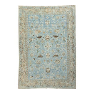 Early 20th Century Light Blue Animal Persian Tabriz Rug - 6'8" x 9'6" For Sale