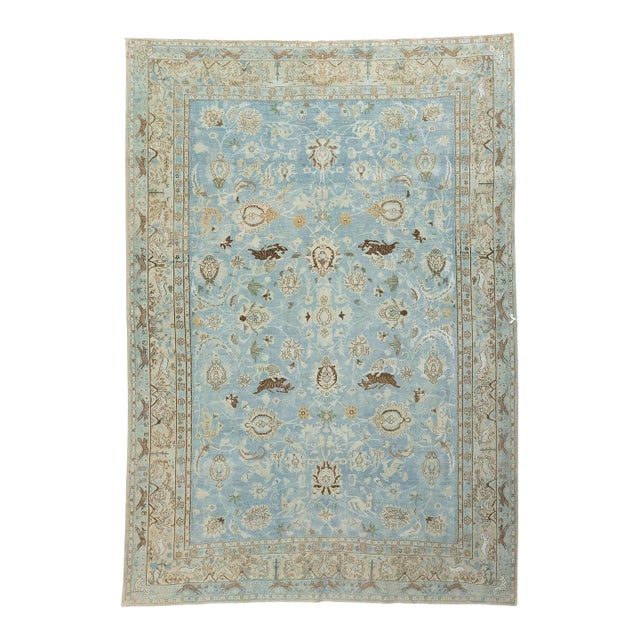 Light Blue Animal Persian Tabriz Rug For Sale