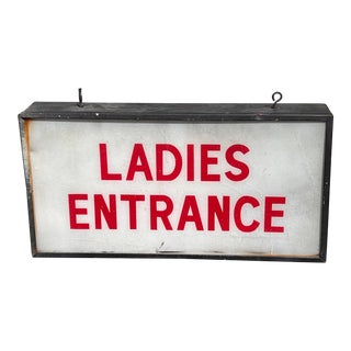 Vintage 1960s Double Sided Lighted “Ladies Entrance” Florescent Light For Sale