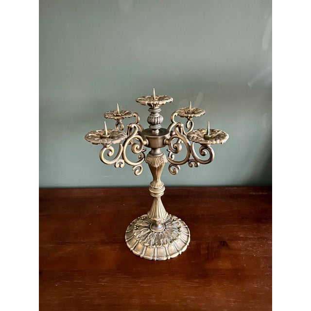 Mid-Century Modern Mid-Century Historicist Style 5-Armed Candelabra in Bronze / Brass, 1960s-1970s For Sale - Image 3 of 9