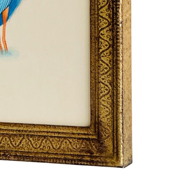 Original Hand Painted Blue Heron Painting, Framed in a Vintage Italian Frame For Sale - Image 4 of 4