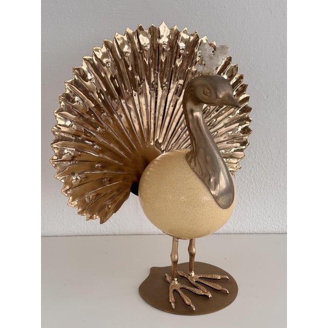1970s Vintage Italian Brass and Ostrich Egg Bird Sculpture by Antonio Pavia, 1970s For Sale - Image 5 of 12