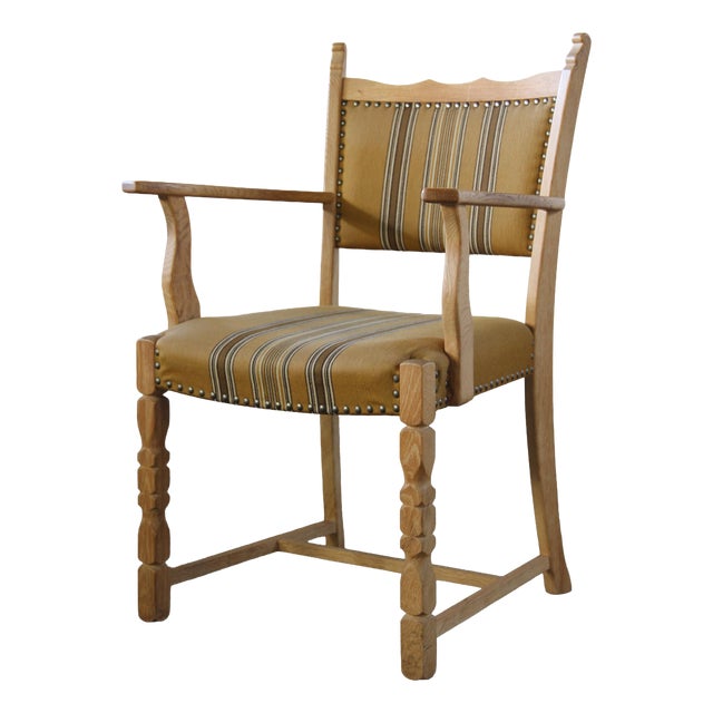 Vintage Danish Oak Brutalist Armchair in the style of Henning Kjærnulf, 1960s For Sale