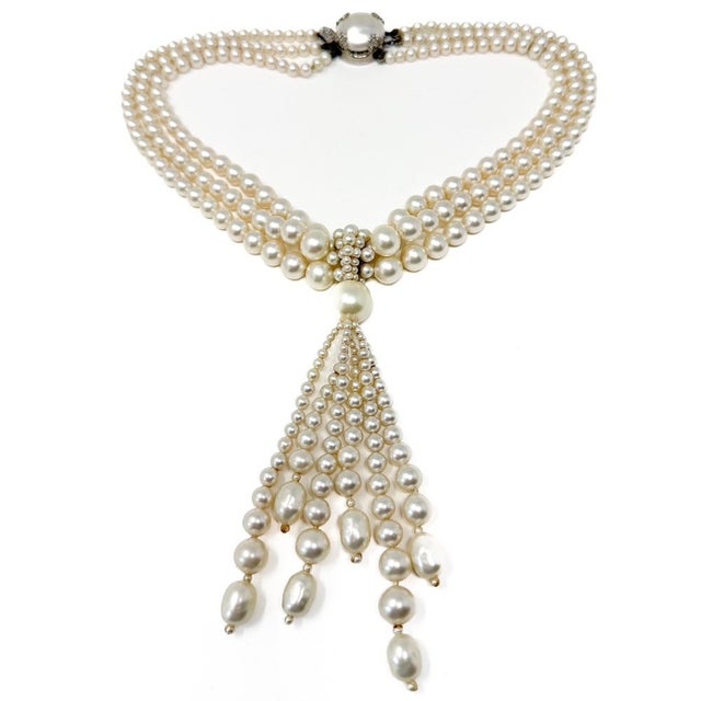 Vintage Multi-Strand Faux Pearl Tassel Necklace, 1950s For Sale - Image 4 of 10