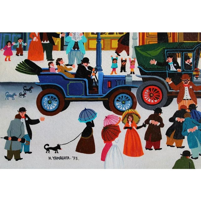 Modern Hiro Yamagata, Lively Paris Street, 1973, Oil on Canvas For Sale - Image 3 of 6