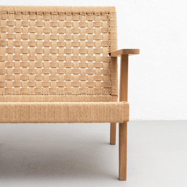 Tan Wood and Rope Easy Armchair After Clara Porset For Sale - Image 8 of 18