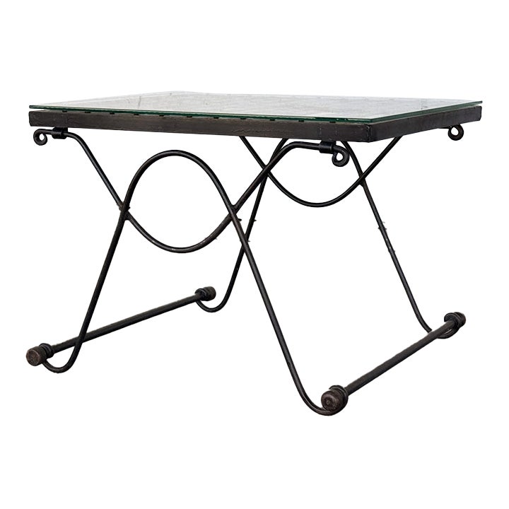 French Wrought Iron Directoire Style Side Table With Glass Top