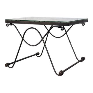 French Wrought Iron Directoire Style Side Table With Glass Top For Sale