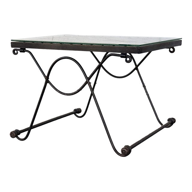French Wrought Iron Directoire Style Side Table With Glass Top For Sale
