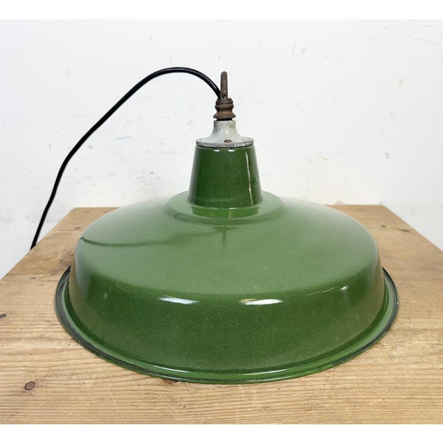 Industrial Green Enamel Factory Pendant Lamp, 1960s For Sale - Image 10 of 17