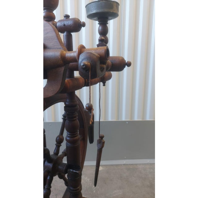 Wood 18th-Century European Antique Spinning Wheel — Complete With Distaff, Bobbins & Drive Wheel, Walnut For Sale - Image 7 of 15
