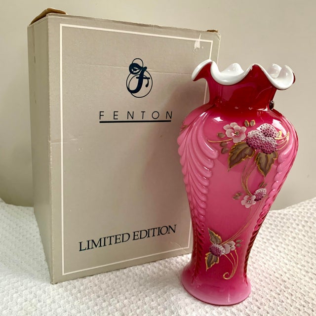 Fenton "Berries of Wild Rose" Art Glass Vase Limited Edition For Sale - Image 14 of 14