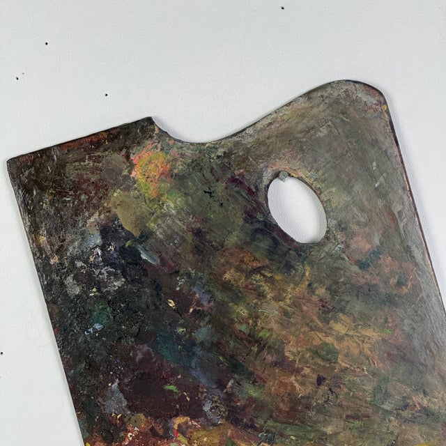 French Vintage Artist's Painting Palette With Thick Remnant Multicolored Oil Paint For Sale - Image 11 of 11