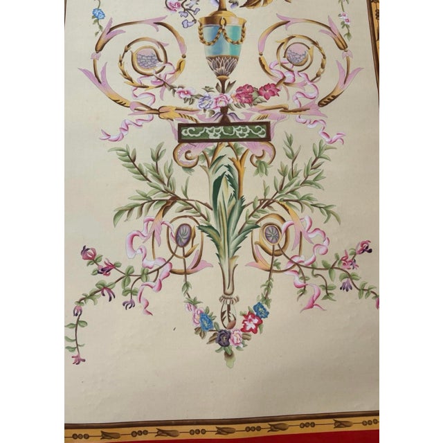 Hand Painted Neoclassical French Rocco Style Decorative Panels Floral Urn Cherub Motif 28” by 62” Each For Sale - Image 4 of 6