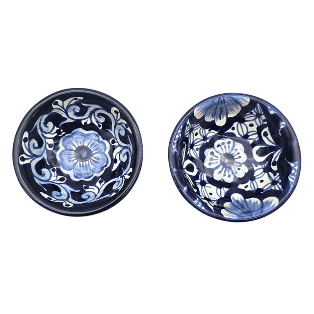 1980s Talavera Hand Painted Cobalt Blue Serving Bowl Set Mexico 3 Piece 10.5" For Sale In San Francisco - Image 6 of 18