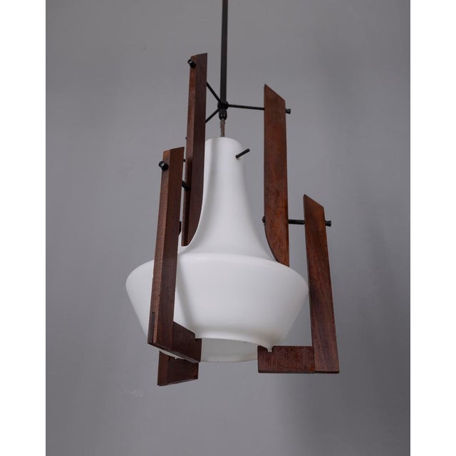 Mid-Century Modern Vintage Wood and Glass Chandelier from Ico Parisi, 1960s For Sale - Image 3 of 8