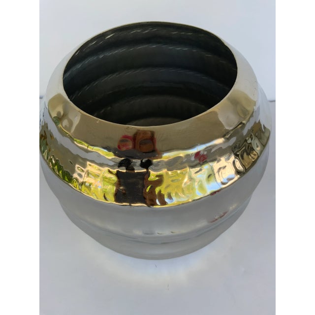 Contemporary Modern Hammered Nickel Pot For Sale - Image 3 of 5