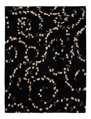 Black Transitional Tibetan Wool & Silk Rug