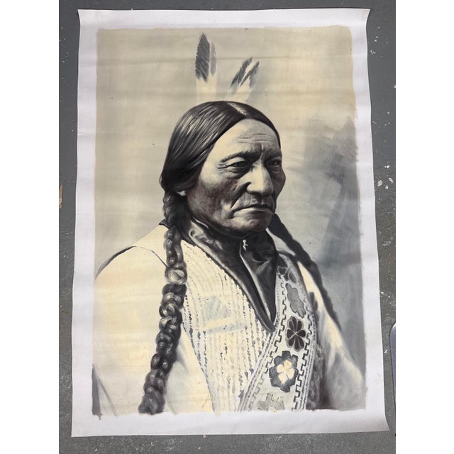 Up for sale is an exquisite vintage original oil painting of Chief Sitting Bull, also known as Tatanka Iyotanka, a Native...