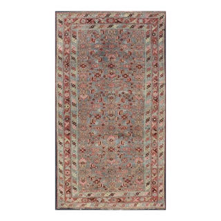 Antique Persian Kurdish Rug in Blue, Green, Brown, and Soft Red Measures 3'2"x6'3" For Sale