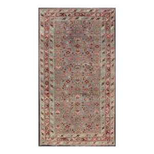 Antique Persian Kurdish Rug in Blue, Green, Brown, and Soft Red Measures 3'2"x6'3"