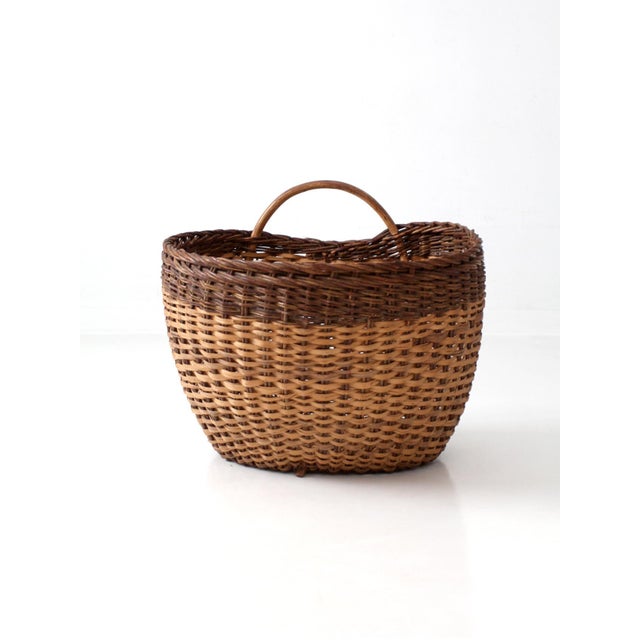 Farmhouse Vintage Large Wicker Gathering Basket For Sale - Image 3 of 15