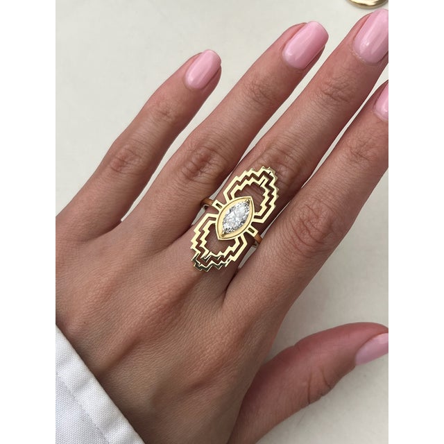 Art Deco Gia Certified 1 Carat Antique Marquise Cut Diamond Cocktail Ring, Size 6.5 For Sale - Image 3 of 3