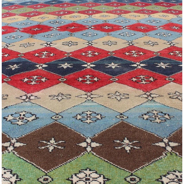 Ink Blue Vintage Colorful Mid-Century Modern Turkish Rug For Sale - Image 8 of 11