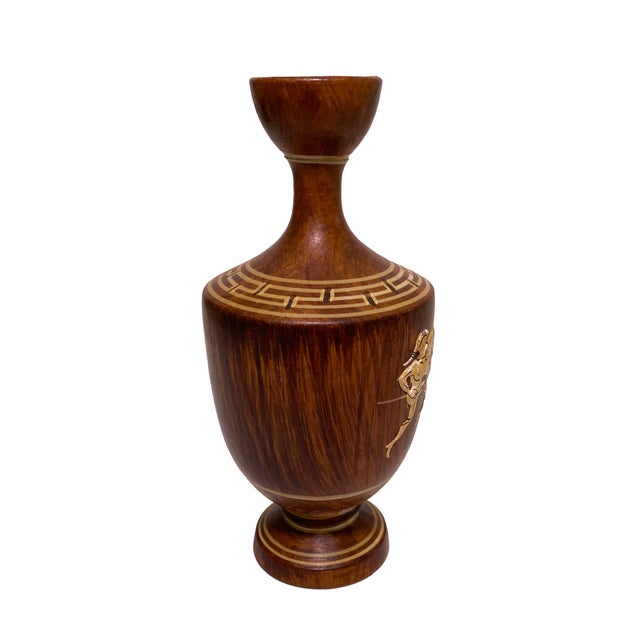 Mediterranean Greek Wood Lekythos by Contemporary 20th C. Greek Ceramist Amphora v. Pertacopoulos. For Sale - Image 3 of 10