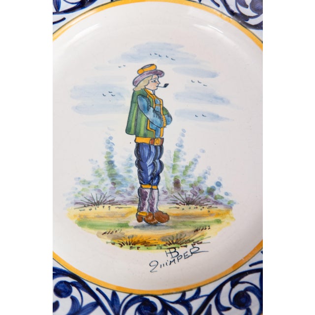 French Provincial Antique French Faience Quimper Plates - A Pair For Sale - Image 3 of 9