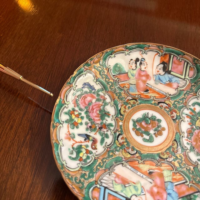 Circa 1840-1860 Scallop gilt rim Famille rose or rose medallion decorative plates. Hand painted with birds and butterflies...