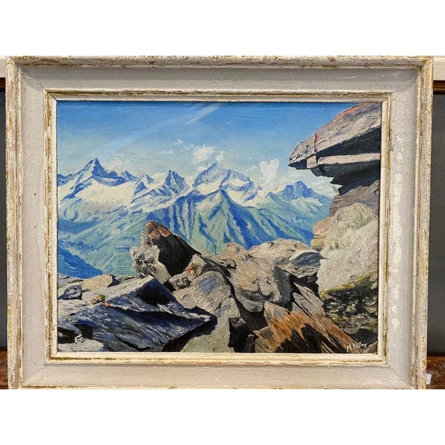 Blue M. Völlmy, View of Mountains, 1953, Oil on Wood, Framed For Sale - Image 8 of 9