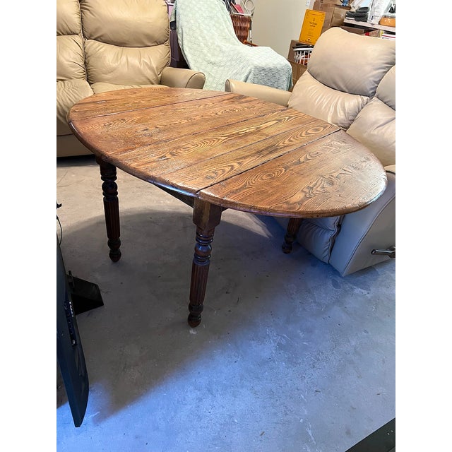 Early 20th Century Antique Oak Wood Drop Leaf Dining Table For Sale - Image 5 of 10