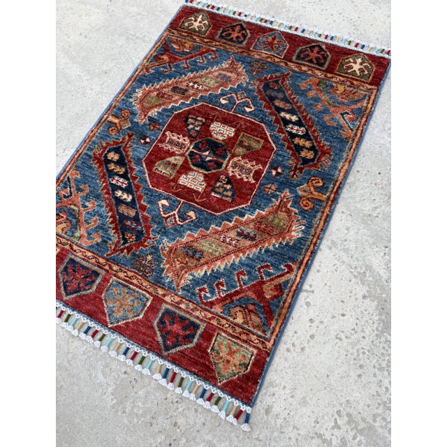 Blue Afghan Kazak Rug, 2 X 3 For Sale - Image 4 of 11