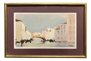 Henri Ventujol, Venise, Watercolor, 1950s, Framed