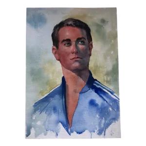 Original Vintage Young Male Watercolor Portrait Painting 1970’s