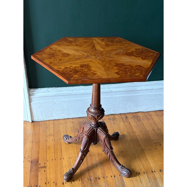 Late 19th Century Carved Burled Ash Tilt-Top Hexagon Table For Sale - Image 10 of 10